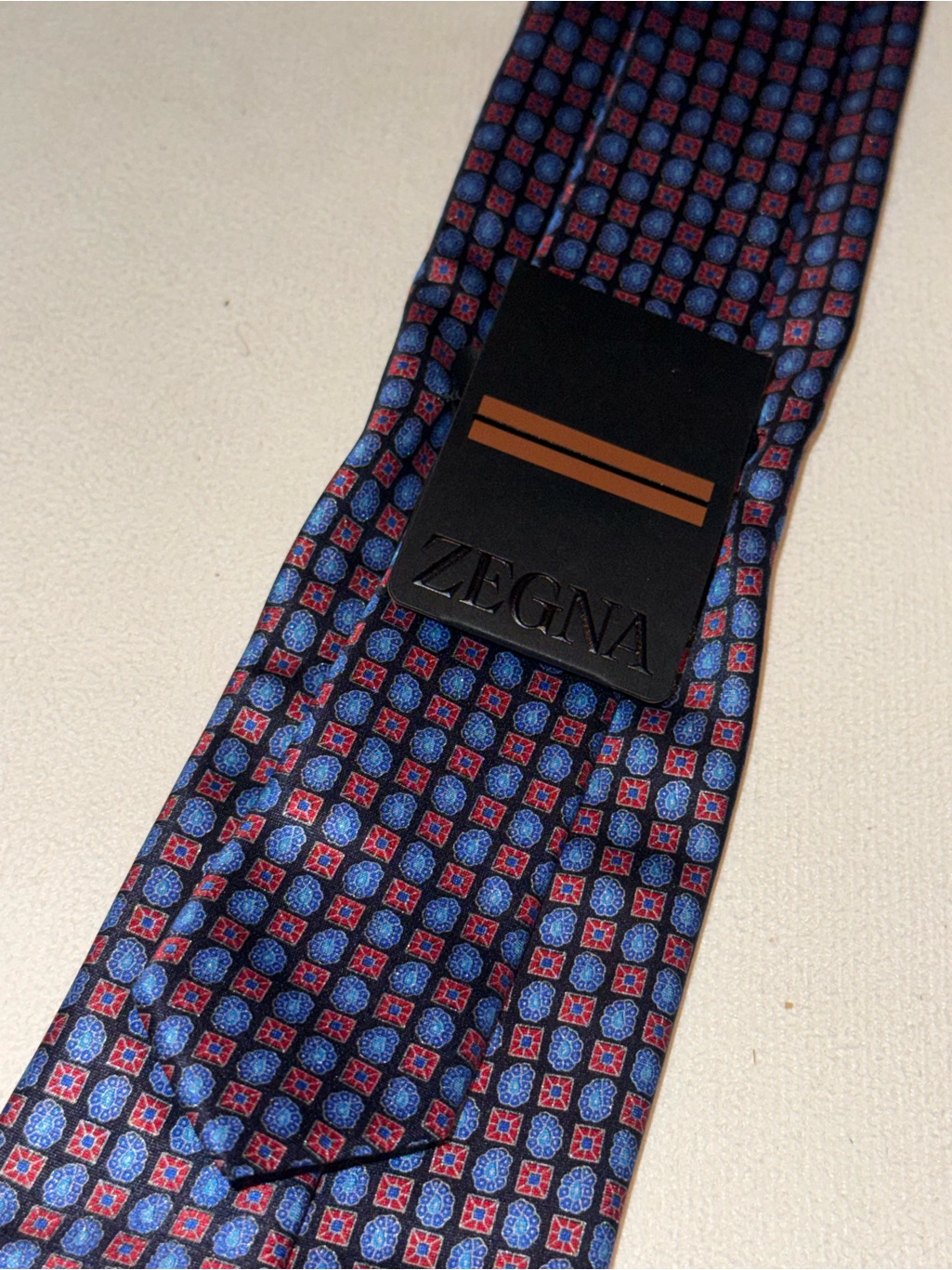 Zegna Men's Navy And Red Geometric Silk Tie — image 5 of 5
